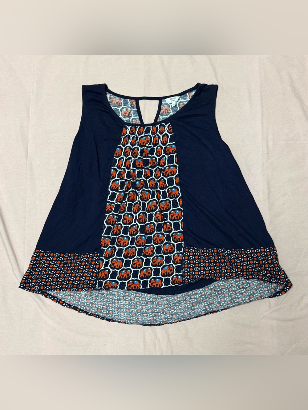 crown & ivy Navy Blue Patterned Tank